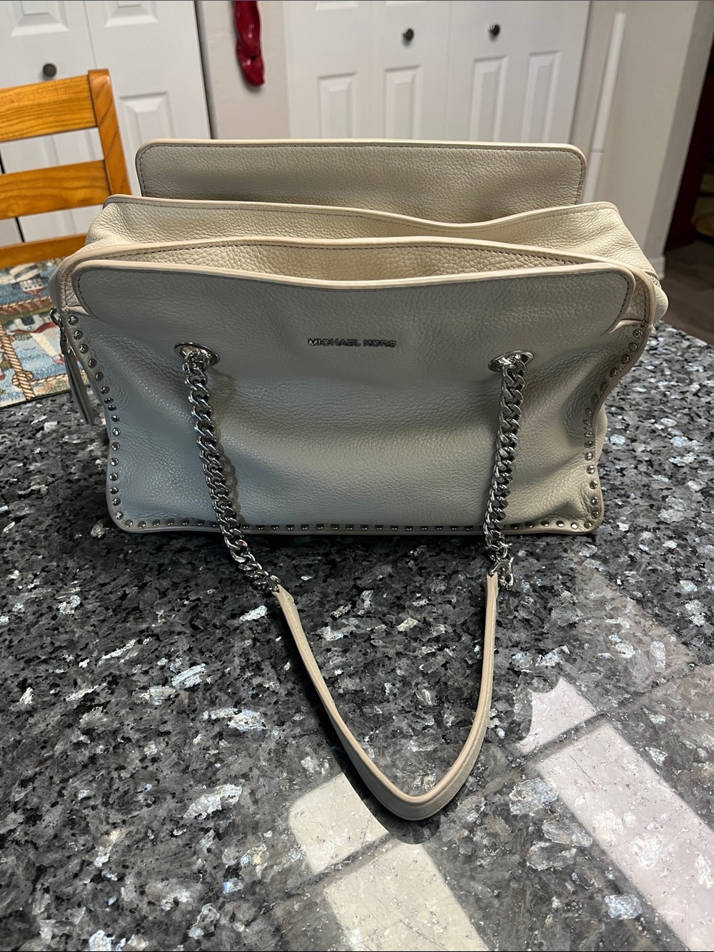 Michael Kors Gray Leather Chain-Handle Shoulder Tote